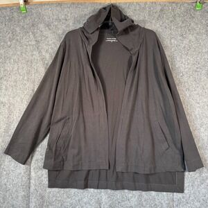 Eileen Fisher Jersey Knit Open Cardigan Size Large Gray Hooded Minimalist Lounge